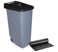 WELL HOME MOBILIARIO & DECORACIÓN Contenedor Abierto 110L Negro H.88cm + Rollo 10 bolsas de basura 120L