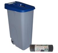 WELL HOME MOBILIARIO & DECORACIÓN Contenedor Abierto 85L Azul H.76cm + Rollo 10 bolsas de basura 100L