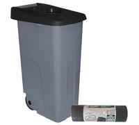 WELL HOME MOBILIARIO & DECORACIÓN Contenedor Abierto 85L Negro H.76cm + Rollo 10 bolsas de basura 100L