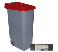 WELL HOME MOBILIARIO & DECORACIÓN Contenedor Abierto 85L Rojo H.76cm + Rollo 10 bolsas de basura 100L
