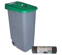 WELL HOME MOBILIARIO & DECORACIÓN Contenedor Abierto 85L Verde H.76cm + Rollo 10 bolsas de basura 100L