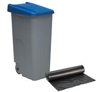 WELL HOME - Contenedor Cerrado 110L Azul H.88cm + Rollo 10 bolsas de basura 120L
