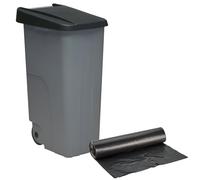WELL HOME MOBILIARIO & DECORACIÓN Contenedor Cerrado 110L Negro H.88cm + Rollo 10 bolsas de basura 120L