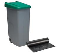 WELL HOME MOBILIARIO & DECORACIÓN Contenedor Cerrado 110L Verde H.88cm + Rollo 10 bolsas de basura 120L