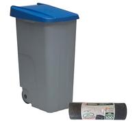 WELL HOME - Contenedor Cerrado 85L Azul H.76cm + Rollo 10 bolsas de basura 100L