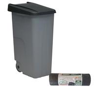 WELL HOME MOBILIARIO & DECORACIÓN Contenedor Cerrado 85L Negro H.76cm + Rollo 10 bolsas de basura 100L