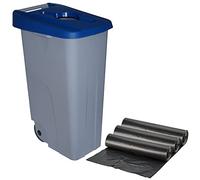 WELL HOME MOBILIARIO & DECORACIÓN Contenedor de Reciclaje + 3X Bolsas de Basura de 10 Unidades, Azul, 42x57x88 cm