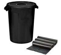 WELL HOME MOBILIARIO & DECORACIÓN Contenedor de Reciclaje + 3X Bolsas de Basura de 10 Unidades, Negro, ø51,5x67 cm