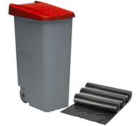 WELL HOME MOBILIARIO & DECORACIÓN Contenedor de Reciclaje + 3X Bolsas de Basura de 10 Unidades, Rojo, 42x57x88 cm