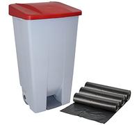 WELL HOME MOBILIARIO & DECORACIÓN Contenedor de Reciclaje + 3X Bolsas de Basura de 10 Unidades, Rojo, 42x57x88 cm