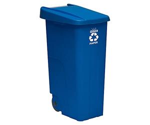 WELL HOME MOBILIARIO & DECORACIÓN Contenedor Reciclo 110 litros, Cerrado con Tapa, Ideal para Reciclaje de Papel y cartón, con Ruedas, Azul, 110 L