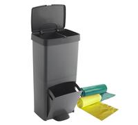 WELL HOME MOBILIARIO & DECORACIÓN Cubo de basura 70L, VERTICAL, 2 compartimentos, papelera residuos, 76 cm, INCLUYE bolsas de basura adaptadas 30+40L, Gris