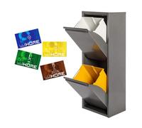 WELL HOME MOBILIARIO & DECORACIÓN Cubo de basura y reciclaje Metálico de 2 compartimentos + 4 etiquetas magnéticas, 2x17L (34L) Gris brillo