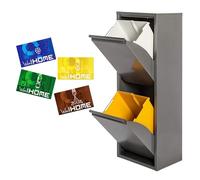WELL HOME - Cubo de basura y reciclaje Metálico de 2 compartimentos + 4 etiquetas magnéticas, 2x17L (34L) Gris brillo