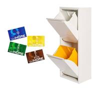 WELL HOME MOBILIARIO & DECORACIÓN Cubo de basura y reciclaje Metálico de 2 compartimentos + 4 etiquetas magnéticas, 2x17L (34L) Blanco mate