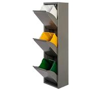 WELL HOME - Cubo de basura y reciclaje Metálico de 3 compartimentos, 3x17L (51L) Gris brillo