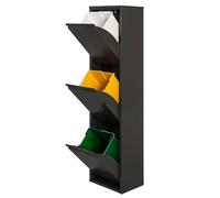 WELL HOME - Cubo de basura y reciclaje Metálico de 3 compartimentos, 3x17L (51L) Negro mate
