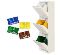 WELL HOME MOBILIARIO & DECORACIÓN Cubo de basura y reciclaje Metálico de 3 compartimentos + 4 etiquetas magnéticas, 3x17L (51L) Blanco mate