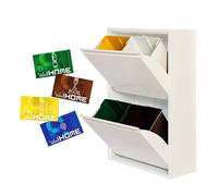 WELL HOME MOBILIARIO & DECORACIÓN Cubo de basura y reciclaje Metálico de 4 compartimentos + 4 etiquetas magnéticas, 4x17L (68L) Blanco mate