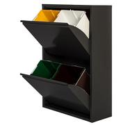 WELL HOME MOBILIARIO & DECORACIÓN Cubo de basura y reciclaje Metálico de 4 compartimentos, 4x17L (68L) Negro mate