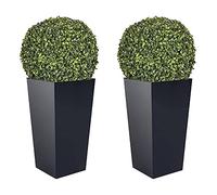 WELL HOME MOBILIARIO & DECORACIÓN Doble set de Maceta alta 35 L Urbi Square de plástico CON depósito en color Antracita, 55 (alto) x 29,5 (ancho) x 29,5 (profundo) cms + Bola de boj diámetro 36 cm