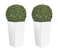 WELL HOME MOBILIARIO & DECORACIÓN Doble set de Maceta alta 35 L Urbi Square de plástico CON depósito en color Blanco, 55 (alto) x 29,5 (ancho) x 29,5 (profundo) cms + Bola de boj diámetro 36 cm