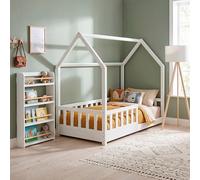 WELL HOME MOBILIARIO & DECORACIÓN Habitación Infantil: Cama Infantil Modelo cabaña lacada en Blanco 90x190cm + Librería de pie 4 baldas + Lámpara de pie 135cms