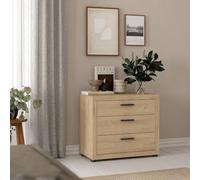 WELL HOME MOBILIARIO & DECORACIÓN Jarama Cómoda 3 Cajones Jackson Hickory 77x42x67 cm/Cajonera de Dormitorio con Diseño Moderno y Acabado Roble