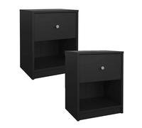 WELL HOME MOBILIARIO & DECORACIÓN Juego de 2 Mesitas de Noche Ebro con 1 cajón en Color Negro 37,9x30,1x48,4cm