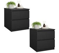 WELL HOME MOBILIARIO & DECORACIÓN Juego de 2 Mesitas de Noche, Mesas Auxiliares SIL Black con 2 Cajones, Color Negro Mate, 40 x 50 x 50 cm