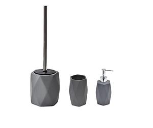 WELL HOME MOBILIARIO & DECORACIÓN Juego de 3 espectaculares Piezas de baño, un dispensador de jabón, un Vaso de baño y un escobillero de Color Gris Hechos en gres.