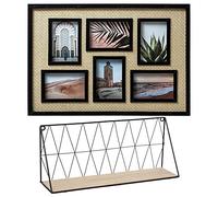WELL HOME MOBILIARIO & DECORACIÓN Juego estantería de Pared Metal Nature Cuadro con Marcos Decorativo Mimbre y Negro, Marrón, 42x12x20cm/58,2x2,5x40cm