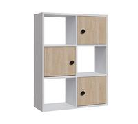 WELL HOME MOBILIARIO & DECORACIÓN Librería, 100% Tablero de aglomerado rechapado en melamina, Color Blanco y Roble h.93