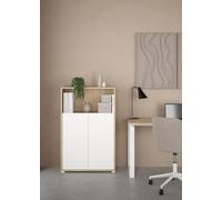 WELL HOME MOBILIARIO & DECORACIÓN Librería Pisuerga Jackson Hickory y Blanco/Roble Patinado 80x35x124 cm/Librería Baja con 2 Puertas para Salón, Despacho o Recibidor