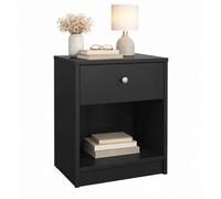 WELL HOME MOBILIARIO & DECORACIÓN Mesita de Noche, Mesa Auxiliar Ebro Black con 1 cajón,Color Negro 38 x 31 x 49 cm