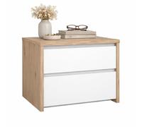 WELL HOME MOBILIARIO & DECORACIÓN Mesita de Noche, Mesa Auxiliar Segre Oak con 2 Cajones, Color Jackson Hickory y Blanco Alto Brillo, 52 x 49 x 46 cm