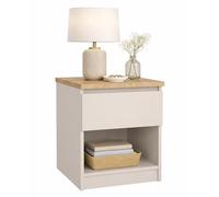 WELL HOME MOBILIARIO & DECORACIÓN Mesita de Noche, Mesa Auxiliar SIL Cashmere con 1 Cajón y Hueco Inferior, Color Cashmere y Jackson Hickory, 41 x 40 x 50 cm