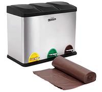 WELL HOME MOBILIARIO & DECORACIÓN Pack de Cubo de reciclaje ecológico 45 litros de 3 compartimentos CON rollo de 20 bolsas de basura de 20 Litros