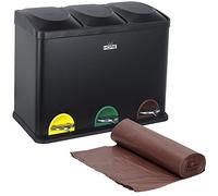 Pack de Cubo de reciclaje ecológico 45 litros de 3 compartimentos CON rollo de 20 bolsas de basura de 20 Litros, reciclaje de basura / cubos de recicl