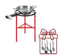 WELL HOME MOBILIARIO & DECORACIÓN Paellero Completo Marjal con Quemador de Gas Ø40 cm 2 Fuegos y 3 Patas: Paellera de Acero Pulido, Soporte y 5 Utensilios de Regalo - Paellera Ø30 cm, 4 Raciones