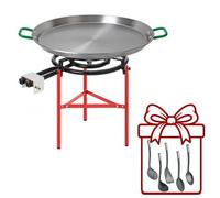 WELL HOME MOBILIARIO & DECORACIÓN Paellero Completo Marjal con Quemador de Gas Ø40 cm 2 Fuegos y 3 Patas: Paellera de Acero Pulido, Soporte y 5 Utensilios de Regalo - Paellera Ø60 cm, 20 Raciones