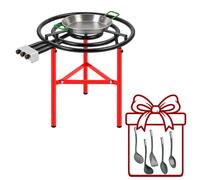 WELL HOME MOBILIARIO & DECORACIÓN Paellero Completo Marjal con Quemador de Gas Ø60 cm 3 Fuegos y 3 Patas: Paellera de Acero Pulido, Soporte y 5 Utensilios de Regalo - Paellera Ø30 cm, 4 Raciones