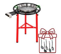 WELL HOME MOBILIARIO & DECORACIÓN Paellero Completo Marjal con Quemador de Gas Ø60 cm 3 Fuegos y 3 Patas: Paellera de Acero Pulido, Soporte y 5 Utensilios de Regalo - Paellera Ø38 cm, 8 Raciones