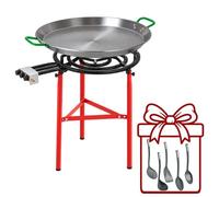 WELL HOME MOBILIARIO & DECORACIÓN Paellero Completo Marjal con Quemador de Gas Ø60 cm 3 Fuegos y 3 Patas: Paellera de Acero Pulido, Soporte y 5 Utensilios de Regalo - Paellera Ø70 cm, 30 Raciones