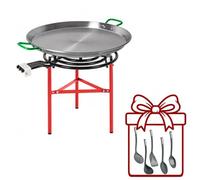 WELL HOME MOBILIARIO & DECORACIÓN Paellero Completo Marjal con Quemador de Gas Ø70 cm 3 Fuegos y 3 Patas: Paellera de Acero Pulido, Soporte y 5 Utensilios de Regalo - Paellera Ø90 cm, 50 Raciones