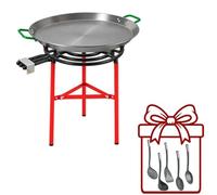 WELL HOME MOBILIARIO & DECORACIÓN Paellero Completo Marjal con Quemador de Gas Ø70 cm 3 Fuegos y 3 Patas: Paellera de Acero Pulido, Soporte y 5 Utensilios de Regalo - Paellera Ø70 cm, 30 Raciones