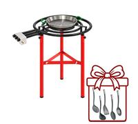WELL HOME MOBILIARIO & DECORACIÓN Paellero Completo Marjal con Quemador de Gas Ø70 cm 3 Fuegos y 3 Patas: Paellera de Acero Pulido, Soporte y 5 Utensilios de Regalo - Paellera Ø38 cm, 8 Raciones