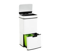 WELL HOME Papelera de reciclaje 62L (37L+25L), cubo de basura con 2 compartimentos, apertura automática con sensor, en acero inoxidable, blanco