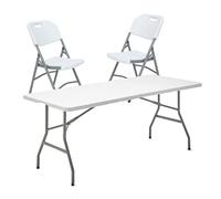WELL HOME MOBILIARIO & DECORACIÓN Picnic mobiliario jardín Mesa Rectangular Multifuncional 183x76x74cm, y Set de 2 Sillas Plegables 51x45x85,5cm, Ideal para Exteriores, Blanco, 183x76x74