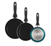 WELL HOME MOBILIARIO & DECORACIÓN Set 3 sartenes 16/20/24 aluminio prensado, antiadherente, APTAS para inducción, Azul metalizado